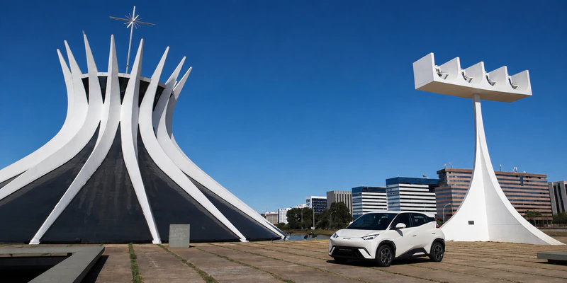 carros por assinatura godrive BSB tem byd dolphin mini para turismo na Catedral Metropolitana Nossa Senhora Aparecida no DF