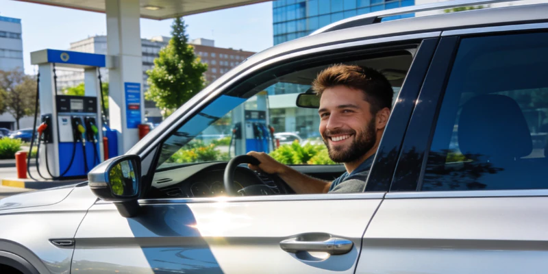 homem com barba dentro do carro SUV