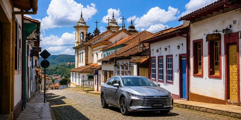 BYD King - Ruas de Pedra - Carro para Viajar - Turismo Mariana Minas Gerais_Imagem gerada IA chatgpt